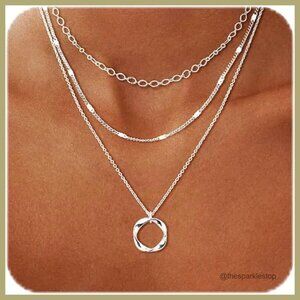 Silver Plated Layered Choker Necklaces Set Stackable Dainty Jewelry